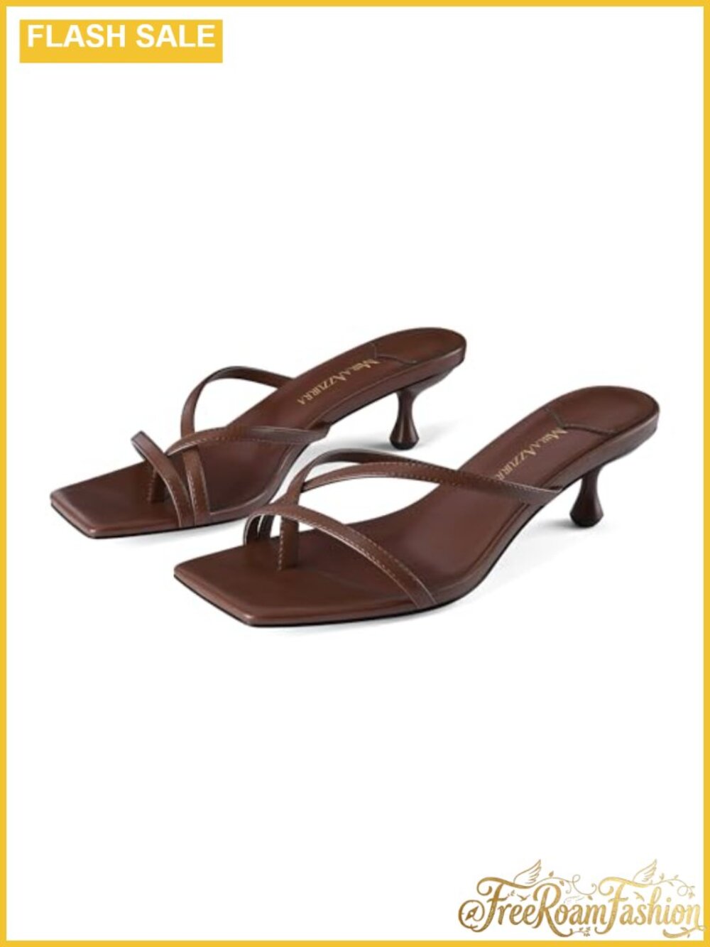 Faux Leather Kitten Heel Flip Flop Thong Sandals Square Toe Slip On